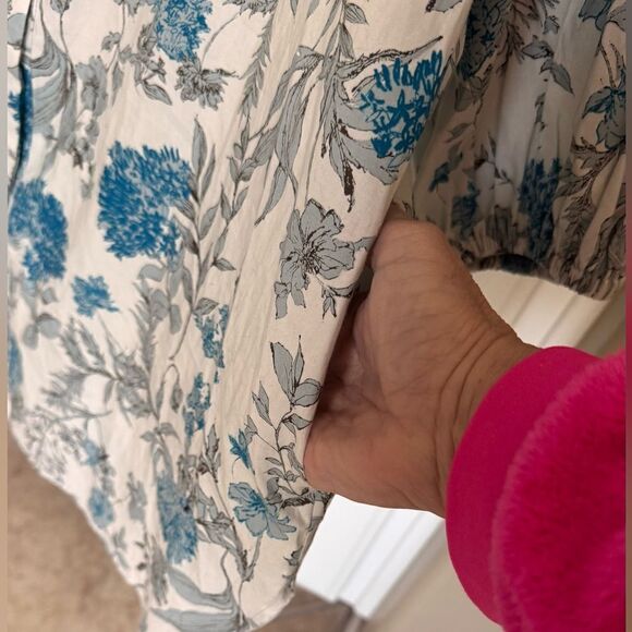 SECULAR LAB  Liberty Print Floral Print White Blue Button Mock Neck Tunic Sz XS - Picture 12 of 14